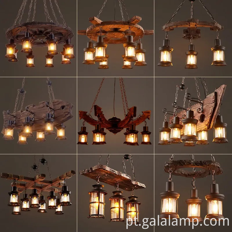 Luz pendente de madeira industrial vintage para bar e café